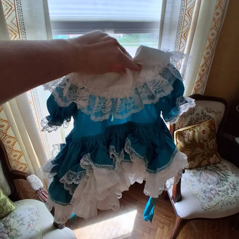 Lid'l Dolly vintage dress girls 1T 1 toddler USA teal circle full lace